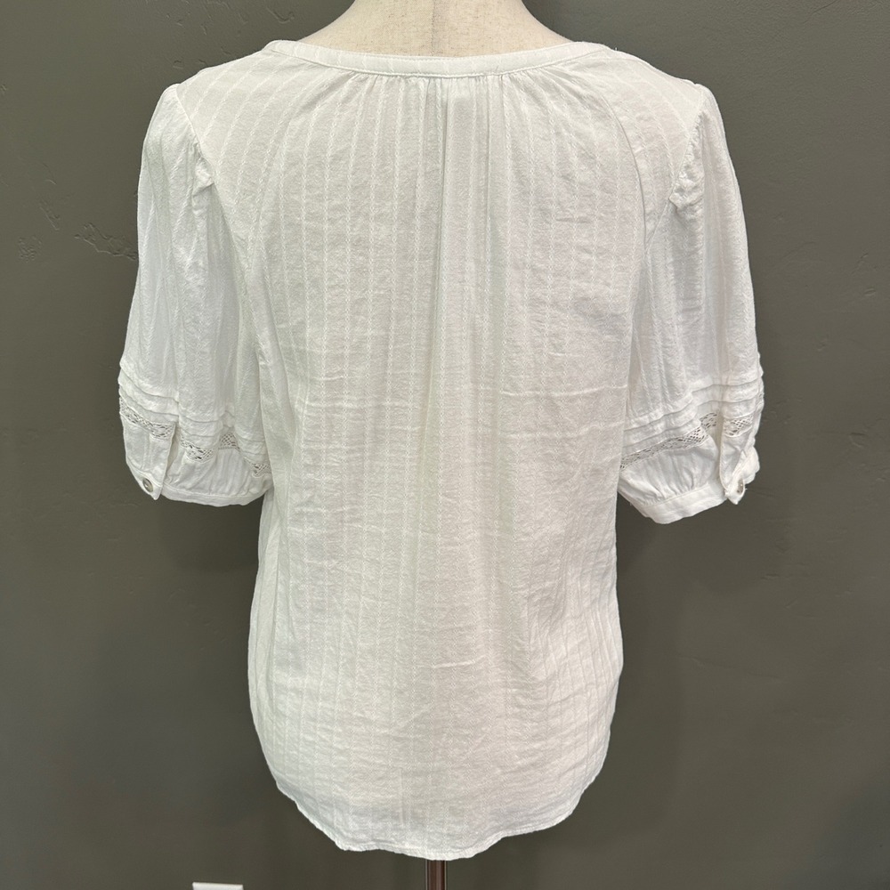 New Cottagecore Lace Top S/M White Dobby Stripe Lace Boho Feminine Beachy Fairy - Picture 4 of 12